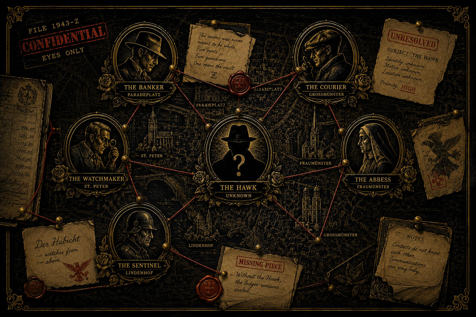 The Network case board — FILE 1943-Z, Confidential